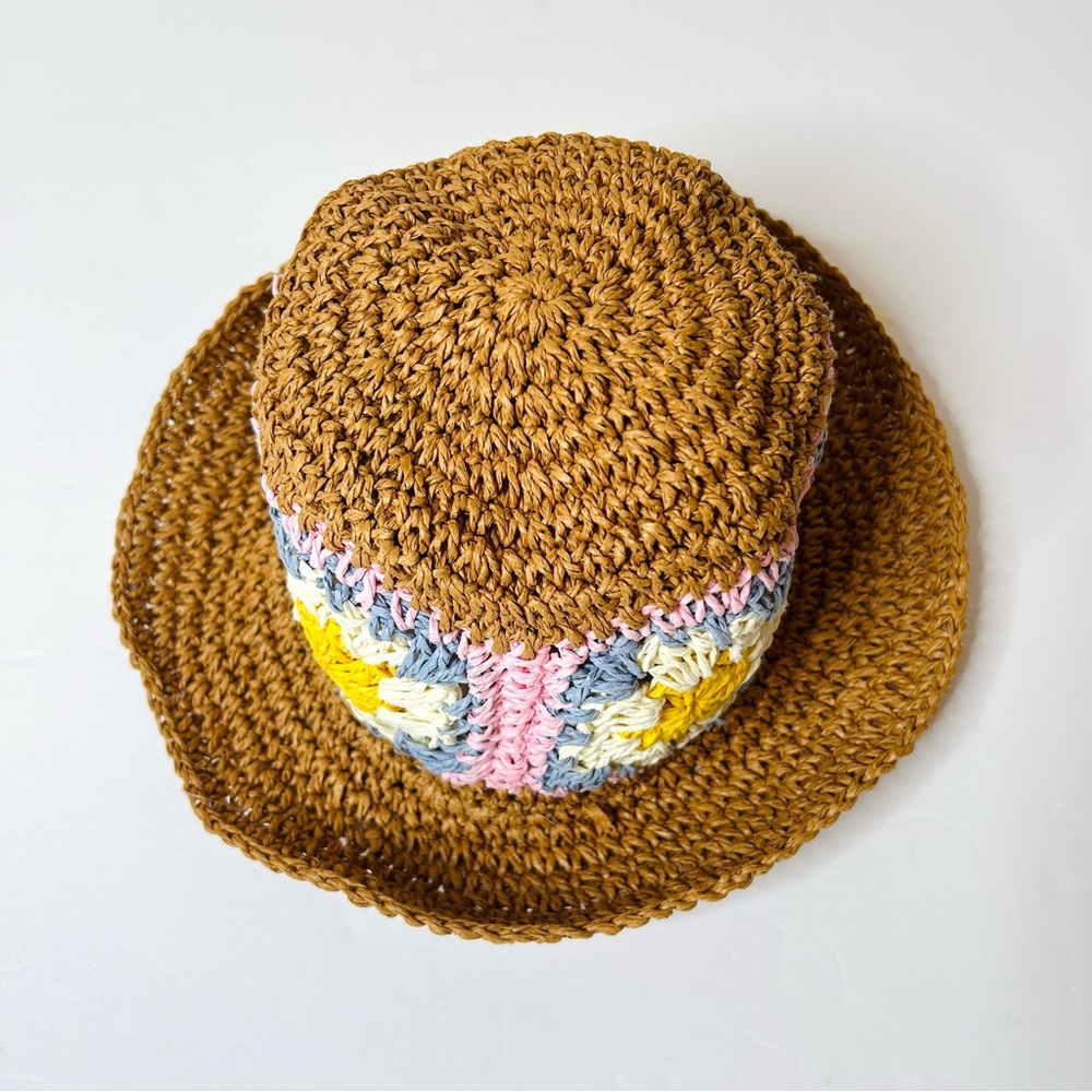 NWT DAVID and YOUNG Crochet Granny Square Straw Bucket Hat - Picture 2 of 14
